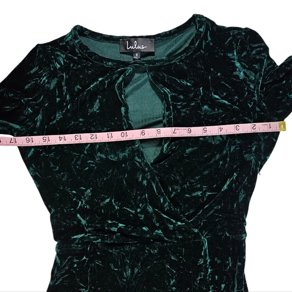 Lulu's Keep Love Alive Crushed Velvet Forest Green Maxi Dress Sz S Keyhole Slit - Picture 14 of 16